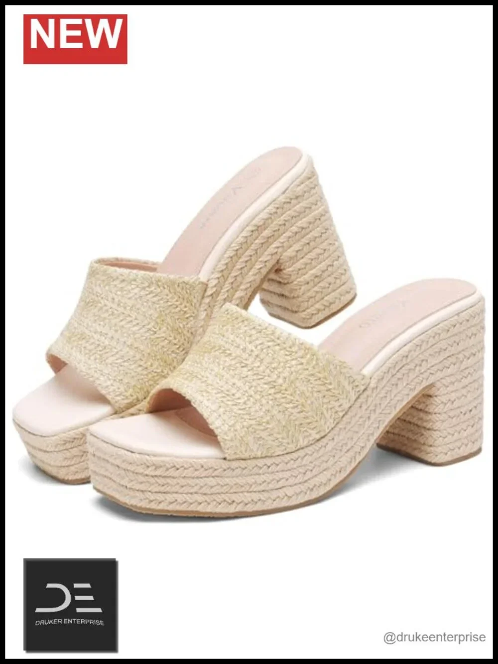 Espadrille Platform Sandals Raffia Chunky Heels Open Toe Bohemian Vacation Beach